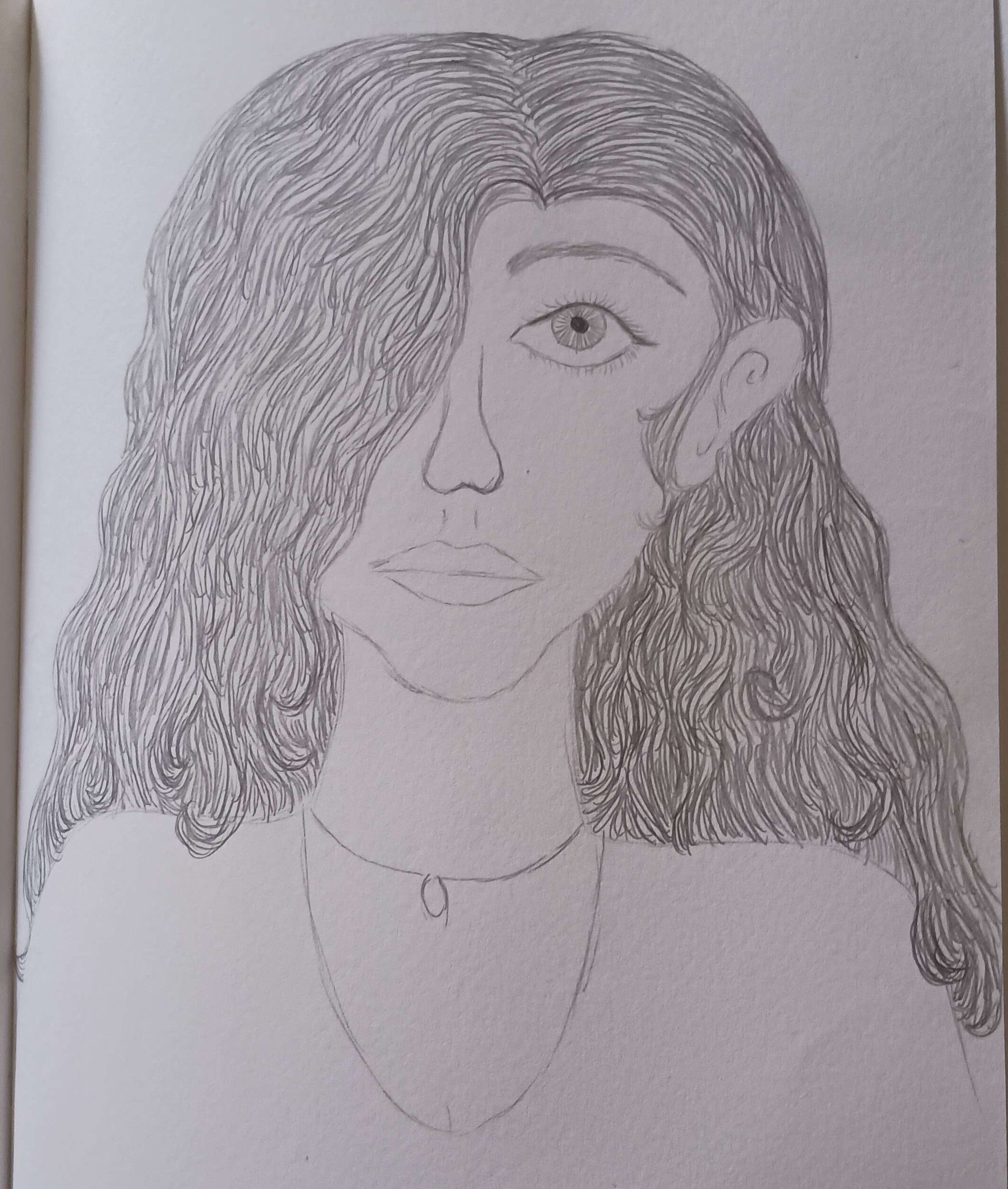 Face with Hair Hanging Over Eye-Pencil